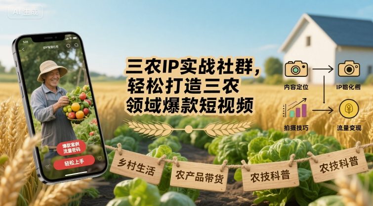 三农IP实战社群,轻松打造三农领域爆款短视频-网赚副业网