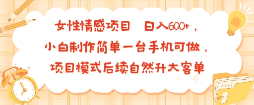 女性情感项目 小白制作简单一台手机可做 项目模式后续自然升大客单 日入6张-网赚副业网