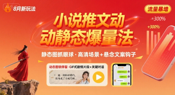 8月小说推文全新玩法,动静态图片+搭配小说文案爆量玩法-网赚副业网