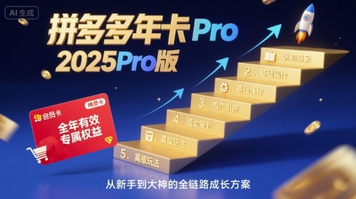 拼多多年卡2025Pro版,五大板块从认知到基础、从推广到活动、从活动到玩法-网赚副业网