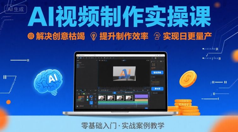 Ai视频制作实操课,解决创意枯竭、效率低下痛点,实现日更量产可持续变现-网赚副业网