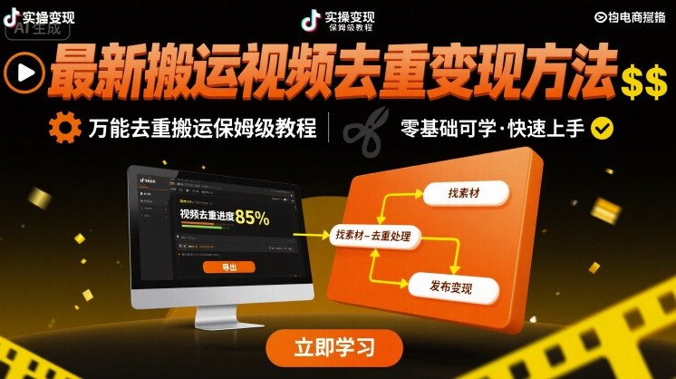 最新搬运视频去重变现方法,万能去重搬运保姆级教程-网赚副业网