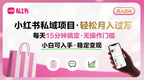 小红书私域项目 月入过W非常轻松 每天15分钟即可搞定,无任何操作门槛,小白可入手-网赚副业网