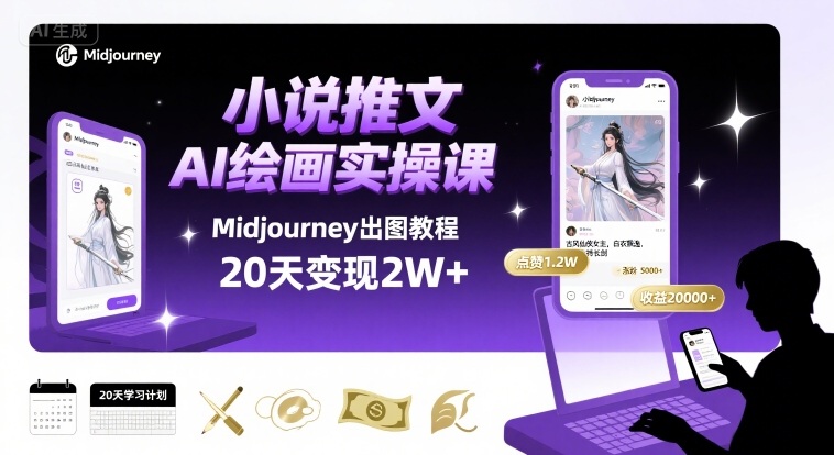 小说推文干货分享之AI绘画MJ出图实操课,用Midjourney做小说推文,20天挣2w-网赚副业网