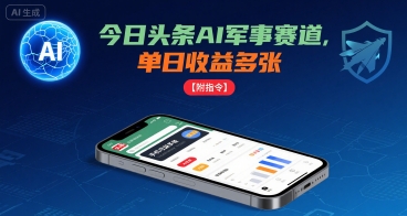 今日头条AI军事赛道,单日收益多张 ,手机可做【附指令】-网赚副业网