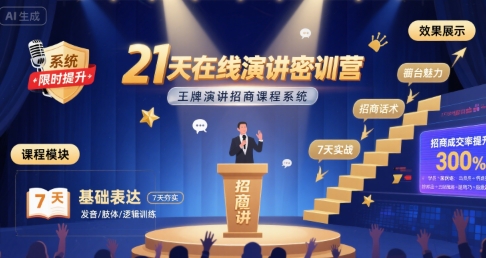 21天在线演讲密训营,王牌演讲招商课程系统-网赚副业网