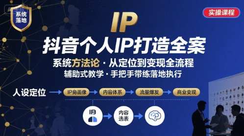 抖音个人IP系统落地实操大课,实操课程,辅助落地-网赚副业网