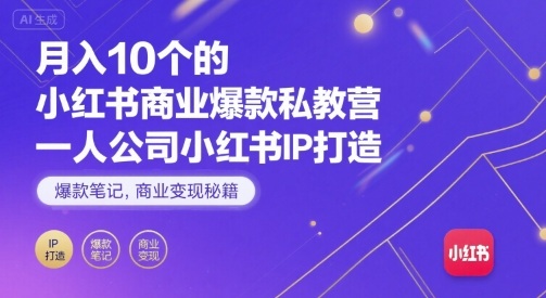 月入10个的小红书商业爆款私教营，一人公司小红书IP打造，爆款笔记，商业变现秘籍-网赚副业网