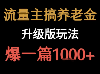 流量主之养老金升级版玩法 爆一篇收益1k+-网赚副业网