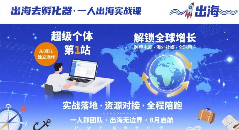 出海去孵化器,一人出海实战课,超级个体第1站,解锁全球增长-网赚副业网