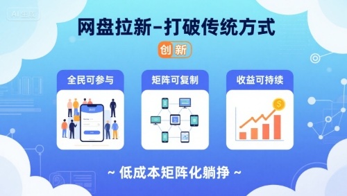 网盘拉新-打破传统方式,低成本矩阵化躺挣,全民可参与、矩阵可复制、收益可持续【揭秘】-网赚副业网