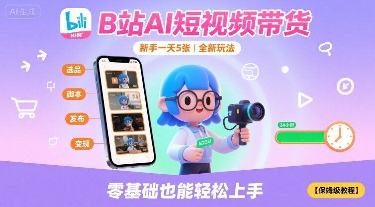B站AI短视频带货,新手一天5张,全新玩法【保姆级教程】-网赚副业网