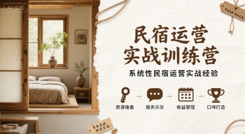 民宿运营实战训练营,系统性民宿运营实战经验-网赚副业网