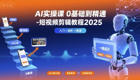 AI实操课0基础到精通-短视频剪辑教程2025-网赚副业网