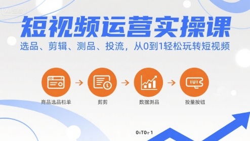 短视频运营实操课,选品、剪辑、测品、投流,从0到1轻松玩转短视频-网赚副业网