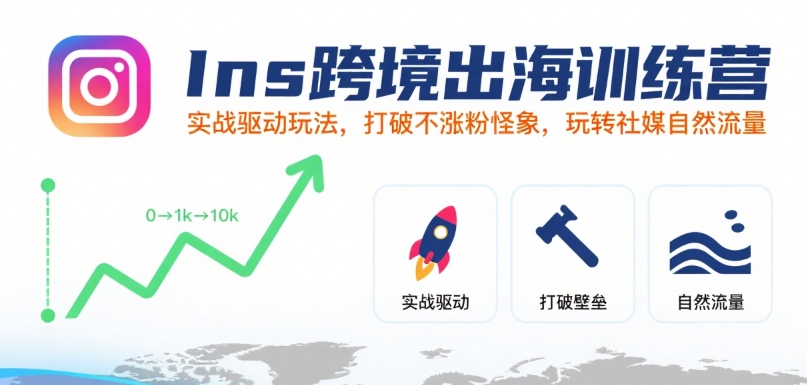 Ins跨境出海训练营,实战驱动玩法,打破不涨粉怪象,玩转社媒自然流量-网赚副业网
