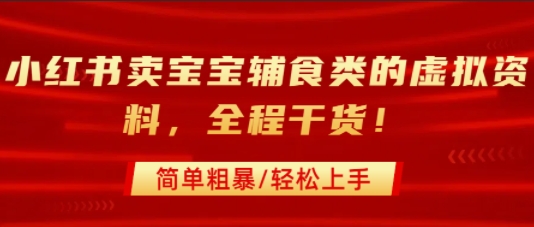 小红书卖宝宝辅食类的虚拟资料，从引流到私域变现，全程干货，简单粗暴，轻松上手-网赚副业网