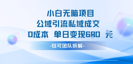 小白无脑项目公域引流私域成交0成本单日变现680米-网赚副业网
