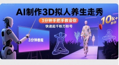 Ai制作3D拟人养生走秀,3分钟手把手教会你,快速起千粉万粉号-网赚副业网