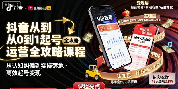 抖音从0到1起号运营全攻略课程,从认知纠偏到实操落地,高效起号变现-网赚副业网