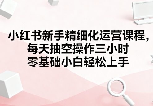 小红书新手精细化运营课程,每天抽空操作三小时,零基础小白轻松上手-网赚副业网