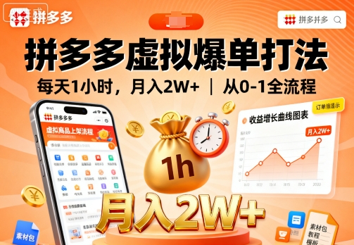 拼多多虚拟爆单打法，每天1小时，月入2W+，从0-1全流程-网赚副业网
