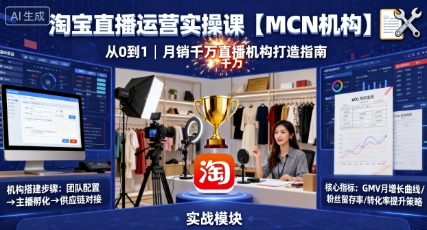 淘宝直播运营实操课【MCN机构】,从0到1做一家月销千W的直播机构-网赚副业网