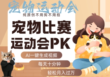 AI一键生成宠物比赛运动会PK视频,纯原创不用剪不用拍,每天十分钟,轻松月入过1W+-网赚副业网