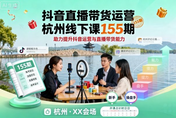 抖音直播带货运营杭州线下课155期,助力提升抖音运营与直播带货能力-网赚副业网