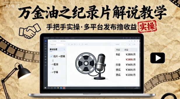 万金油之纪录片解说教学,手把手教你,完全实操,多平台发布撸收益-网赚副业网