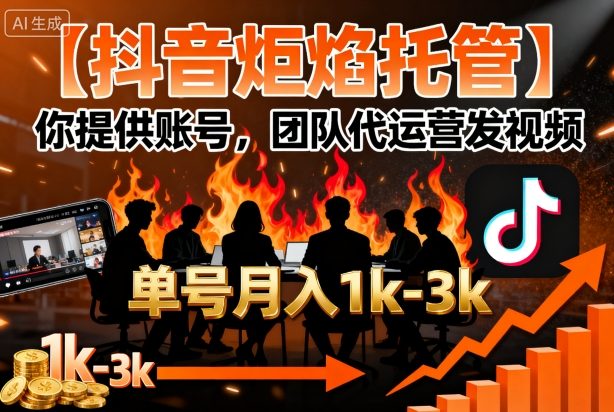 【抖音炬焰托管】你提供账号，团队代运营发视频，单号月入1k+【揭秘】-网赚副业网