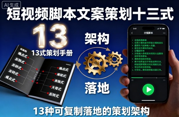 短视频脚本文案策划十三式,13种可复制落地的策划架构-网赚副业网
