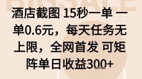 酒店截图项目,15秒一单,一单0.6米,每天任务无上限,全网首发可矩阵单日收益3张+【揭秘】-网赚副业网