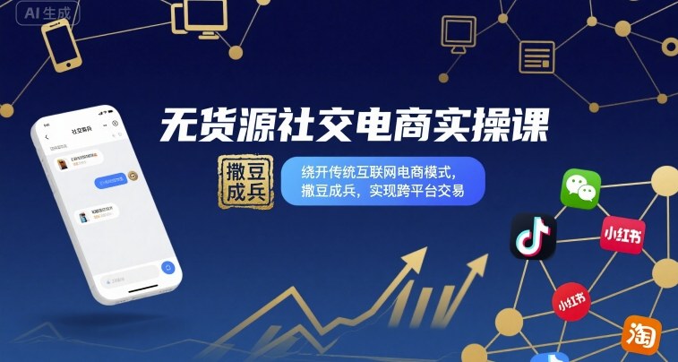 无货源社交电商实操课，绕开传统互联网电商模式，撒豆成兵，实现跨平台交易-网赚副业网