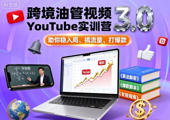 跨境油管视频YouTube实训营3.0,助你稳入局、搞流量、打爆款-网赚副业网
