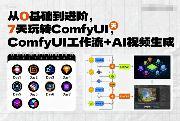 从0基础到进阶,7天玩转ComfyUI,Comfyui工作流+AI视频生成-网赚副业网