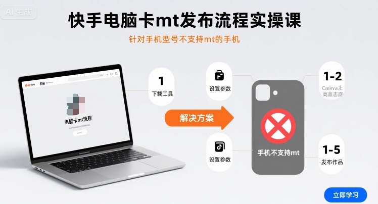 快手电脑卡mt发布流程实操课，针对手机型号不支持mt的手机-网赚副业网