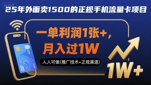 25年外面卖1500的正规手机流量卡项目,一单利润1张+,月入过1W,人人可做(推广技术+正规渠道)【揭秘】-网赚副业网