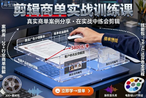 剪辑商单实战训练课，真实商单案例分享，在实战中练会剪辑-网赚副业网
