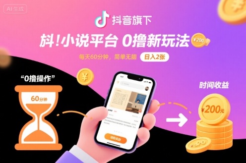 抖音旗下小说平台0撸新玩法，每天挂G60分钟，简单无脑，日入2张【揭秘】-网赚副业网
