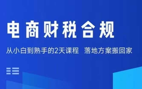 电商财税合规线下课,适合老板+财务,教你规避涉税风险,实现低成本合规经营-网赚副业网