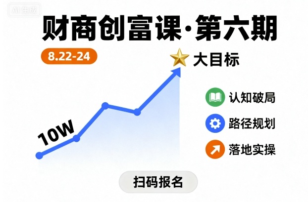 财商创富课第六期8月22-24号,如何从10W起步,一步步实现大目标-网赚副业网