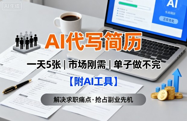 AI代写简历,一天5张,今年找工作难,市场刚需,单子做不完【附AI工具】-网赚副业网