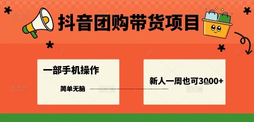 抖音团购带货项目,一部手机简单操作,一周3k+-网赚副业网