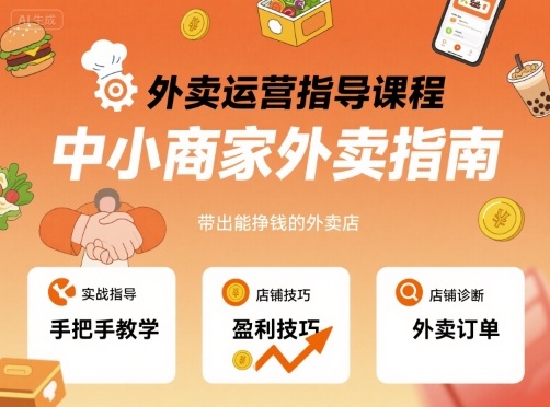 外卖运营指导课程,中小商家外卖指南,手把手带出能挣钱的外卖店-网赚副业网