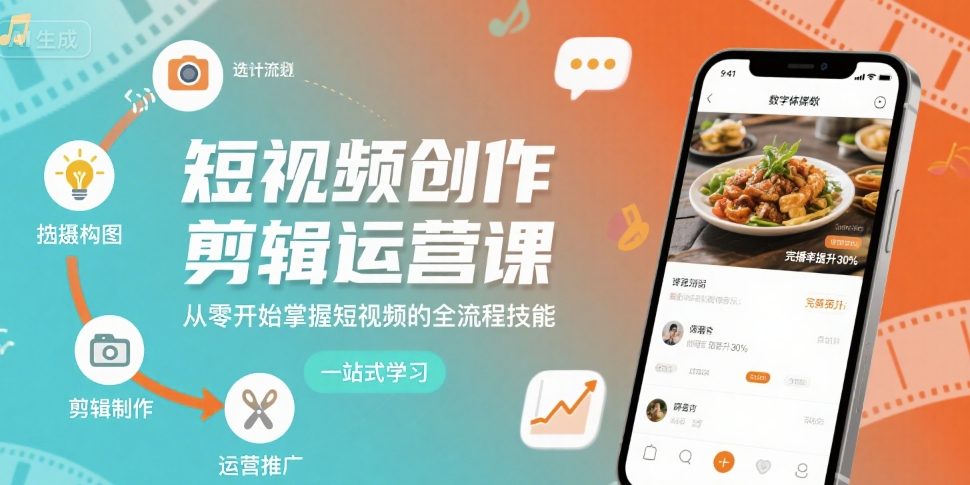短视频创作剪辑运营课,从零开始掌握短视频的全流程技能-网赚副业网