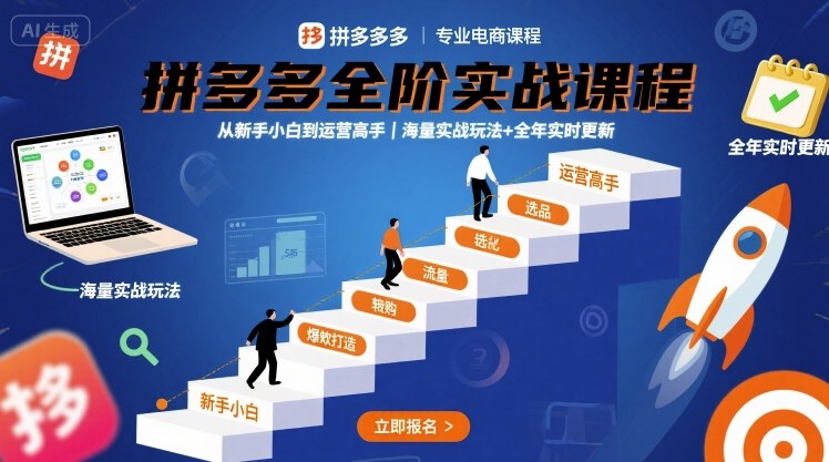 拼多多全阶实战课程,从新手小白到运营高手,海量实战玩法+全年实时更新【2025年9月更新】-网赚副业网