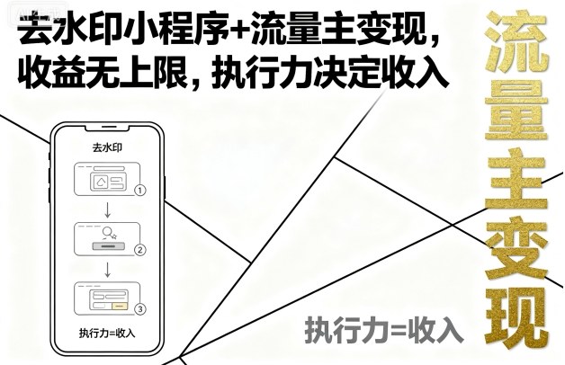 去水印小程序+流量主变现,收益无上限,执行力决定收入-网赚副业网