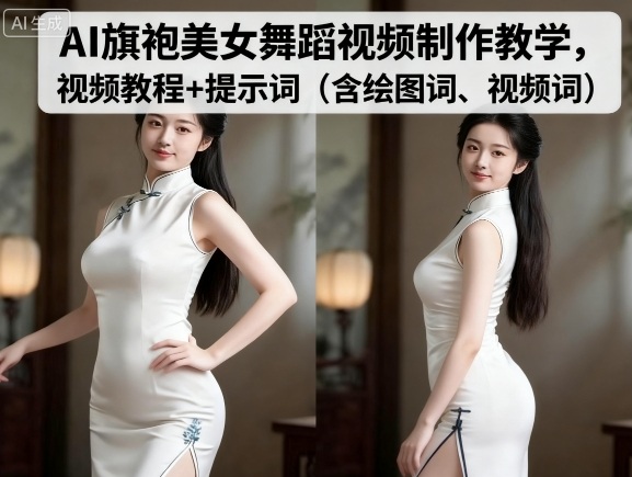 AI旗袍美女舞蹈视频制作教学,视频教程+提示词(含绘图词、视频词)-网赚副业网