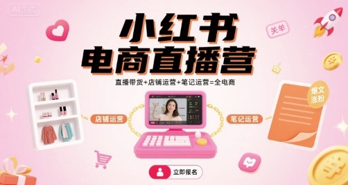 小红书电商直播营,直播带货+店铺运营+笔记运营=全电商-网赚副业网